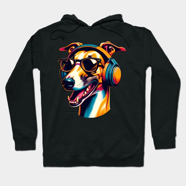 Greyhound Smiling DJ with Energetic Sound Waves Hoodie by ArtRUs